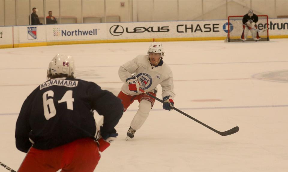 Brett Berard in action during the New York Rangers development camp at their training center in Tarrytown, July 5, 2023. 