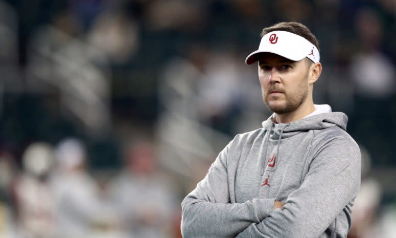 Oklahoma head coach Lincoln Riley in the first half against Baylor.