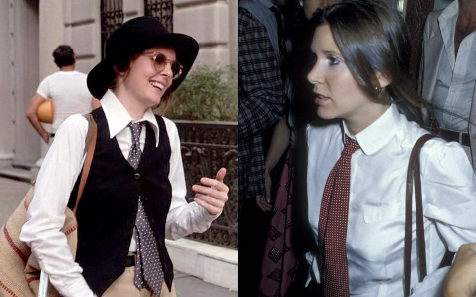 Diane Keaton in Annie Hall and Carrie Fisher in 1979