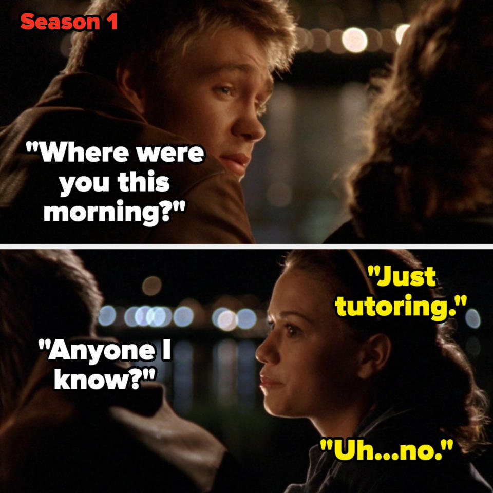 in season 1, lucas asks where haley was, and she says she was tutoring someone he doesn't know