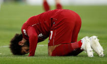 Soccer Football - Premier League - Huddersfield Town v Liverpool - John Smith's Stadium, Huddersfield, Britain - October 20, 2018 Liverpool's Mohamed Salah celebrates scoring their first goal Action Images via Reuters/Carl Recine