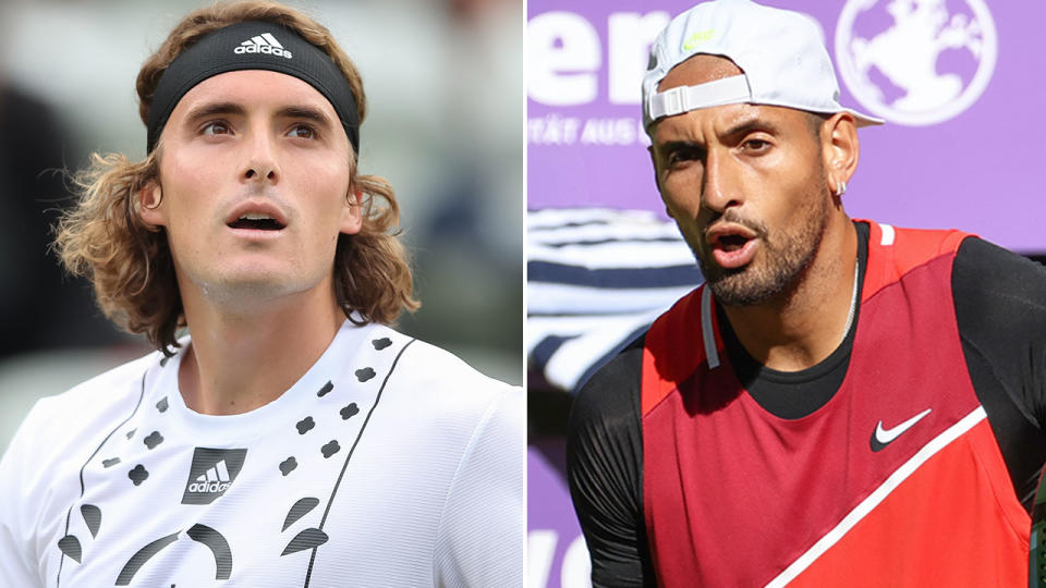 Pictured left to right are tennis rivals Stefanos Tsitsipas and Nick Kyrgios.