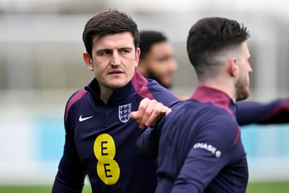 Harry Maguire warms up before training at St George’s Park this week (Getty Images)
