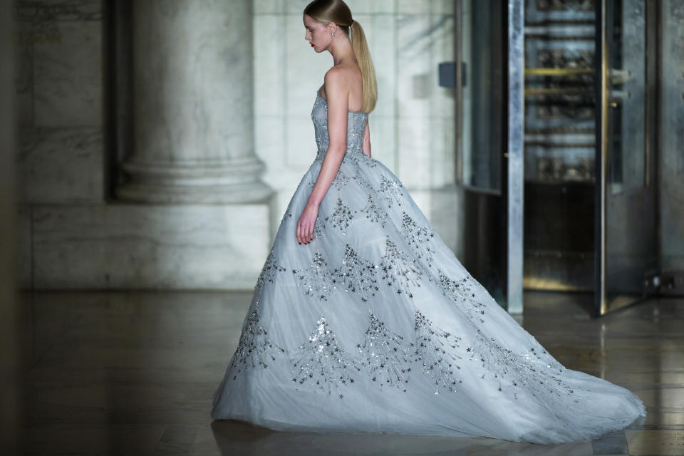 The Oscar De la Renta collection is modeled during Fashion Week, Monday, Feb. 10, 2020, in New York. (AP Photo/Eduardo Munoz Alvarez)