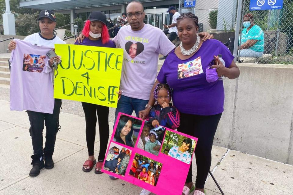 Denise Williams’ family, including her 3-year-old daughter Aviana, protested her death at Queens Hospital while suffering from postpartum depression. (Jessica Washington/THE CITY)