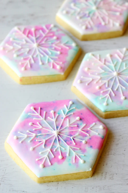 <p>Glorious Treats</p><p>A modern, technicolor take on a traditional cookie.</p><p><strong>Get the recipe: <a href="https://www.glorioustreats.com/watercolor-snowflake-cookies/" rel="nofollow noopener" target="_blank" data-ylk="slk:Watercolor Snowflake Cookies;elm:context_link;itc:0;sec:content-canvas" class="link rapid-noclick-resp">Watercolor Snowflake Cookies</a></strong></p>