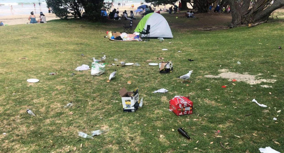 A Kiwi woman claims a family of Irish tourists left behind this rubbish at a beachside reserve. Source: Krista Curnow / Facebook