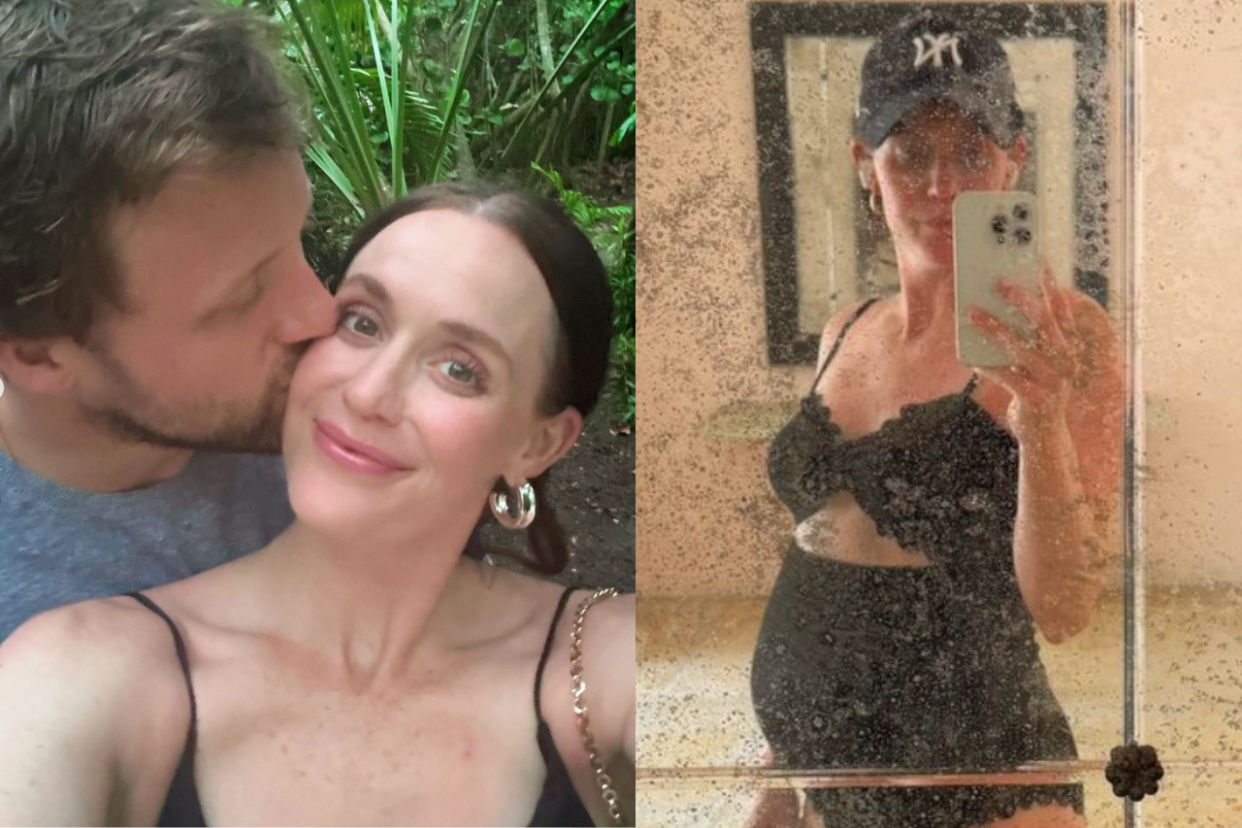Tessa Virtue and husband Morgan Rielly are expecting their first child. (Images via Instagram/@tessavirtue17)