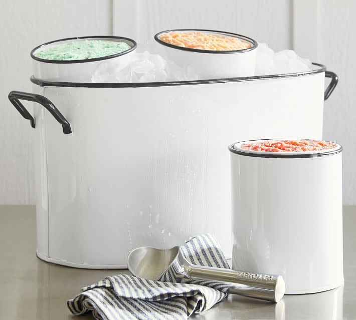 Handcrafted White Enamel Triple Ice Cream Tub with Scoop