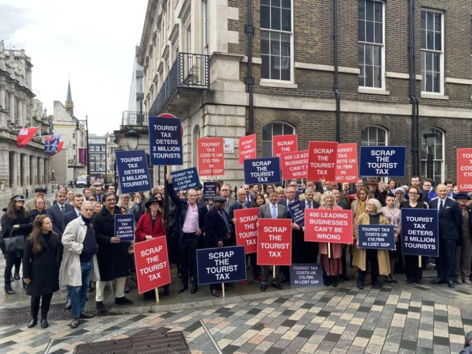 A number of London’s most high profile retailers and business owners took to the streets of luxury shopping district Saville Row to protest against the government’s controversial ‘tourist tax’. 