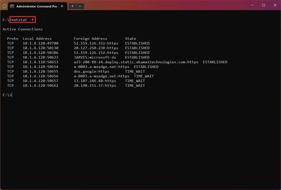 netstat -f command