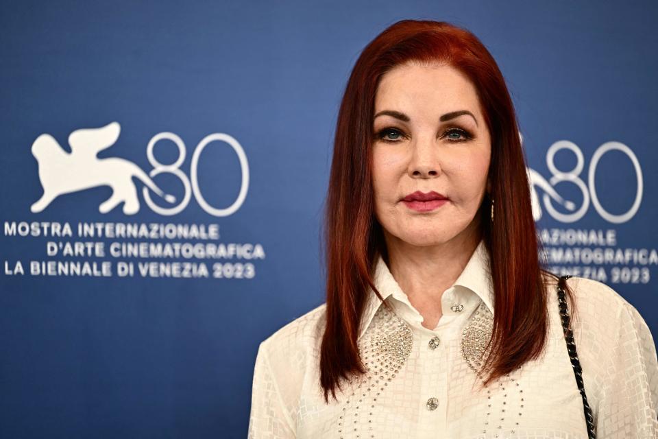 Priscilla Presley poses during the photocall of the movie "Priscilla" presented in competition at the 80th Venice Film Festival on September 4, 2023 at Venice Lido. (Photo by GABRIEL BOUYS / AFP) (Photo by GABRIEL BOUYS/AFP via Getty Images) ORIG FILE ID: AFP_33UC8VK.jpg