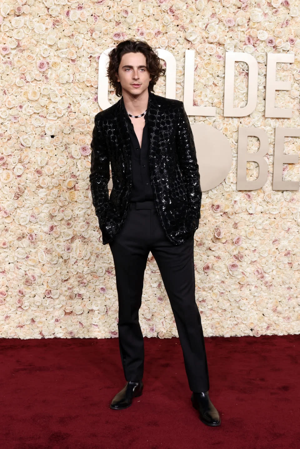 Timothée Chalamet sah in seiner paillettenbesetzten Jacke großartig aus. Foto: Getty