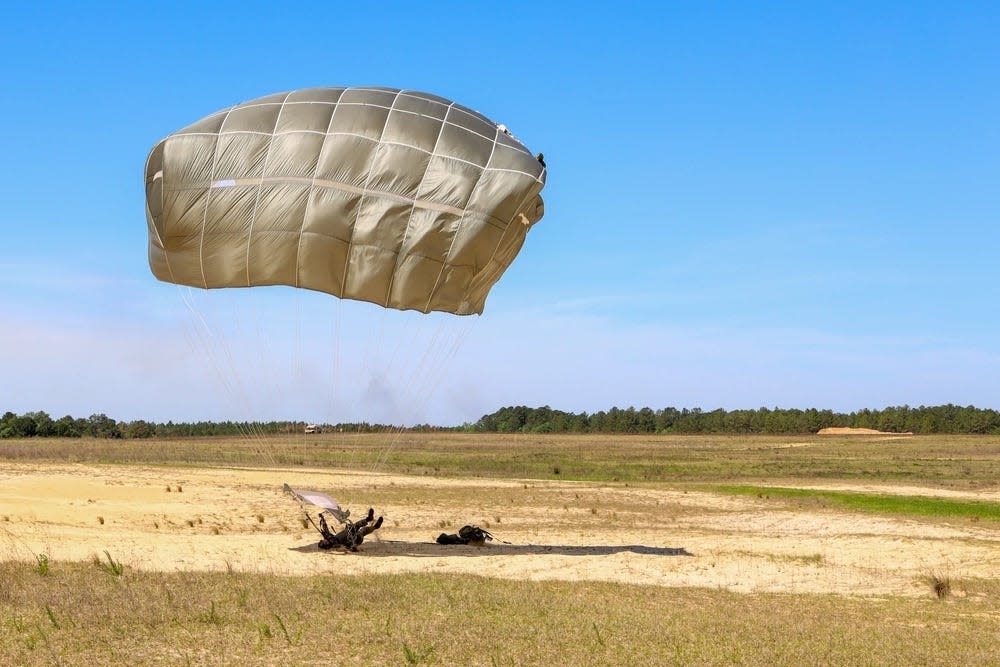 British Paratroopers from the 16 Air Assault Brigade executed a proficiency jump utilizing the T-11 parachute jumping from a C-130 on April 30, 2021, on Fort Bragg. A Special Forces soldier filed an April 3, 2023, lawsuit against manufacturers of the T-11 parachute. a