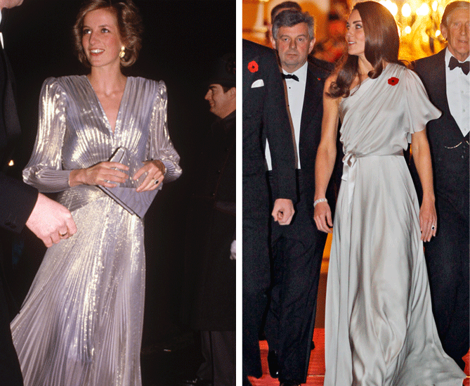 <p>Diana wore a gorgeous silver gown whilst in Australia in 1985, and Kate wore a very similar design a few years ago. Source: Getty </p>