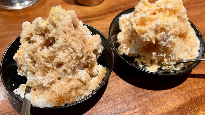 Two bowls of coffee-flavored shaved ice