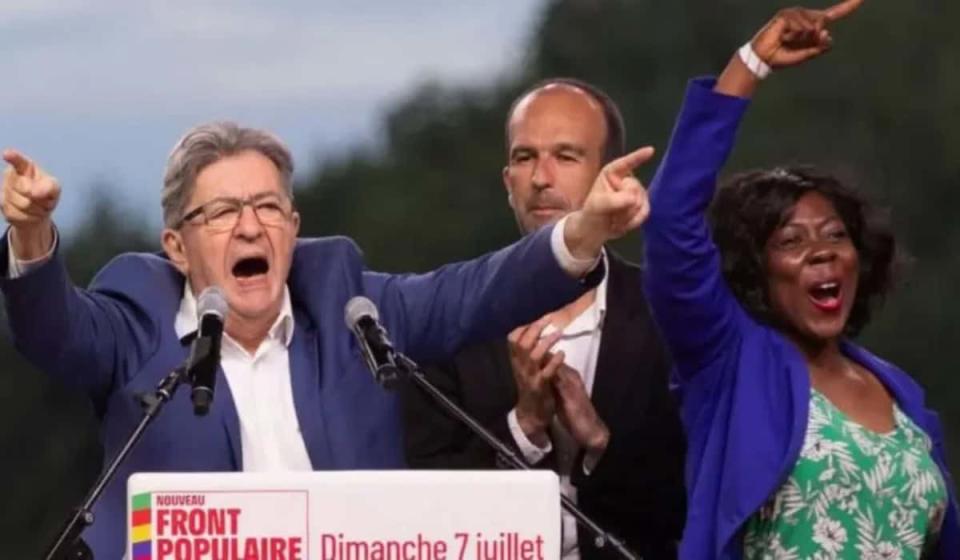 Foto: El líder izquierdista radical Jean-Luc Mélenchon proclama la victoria del Nuevo Frente Popular/Imagen BBC