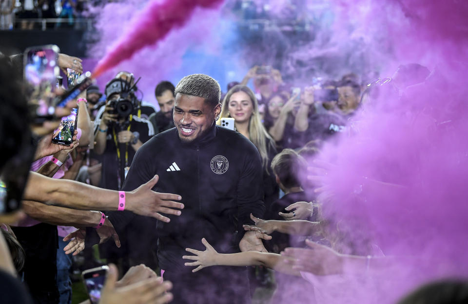 Inter Miami's newest player Josef Martínez is introduced to fans in a special halftime ceremony during a friendly soccer match between Inter Miami and Vasco da Gama, Saturday, Jan. 21, 2023, in Fort Lauderdale, Fla. (AP Photo/Michael Laughlin)