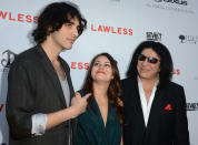 HOLLYWOOD, CA - AUGUST 22: (L-R) Nick Simmons, Sophie Simmons and musician Gene Simmons arrive at the Premiere of the Weinstein Company's "Lawless" at ArcLight Cinemas on August 22, 2012 in Hollywood, California. (Photo by Frazer Harrison/Getty Images)