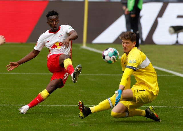 Leipzig’s Amadou Haidara scores against Stuttgart