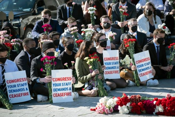 Congressional staff members hold a demonstration calling for a ceasefire outside the Capitol in Washington, D.C., on Nov. 8, 2023. <span class="copyright">Pete Marovich—The New York Times/Redux</span>