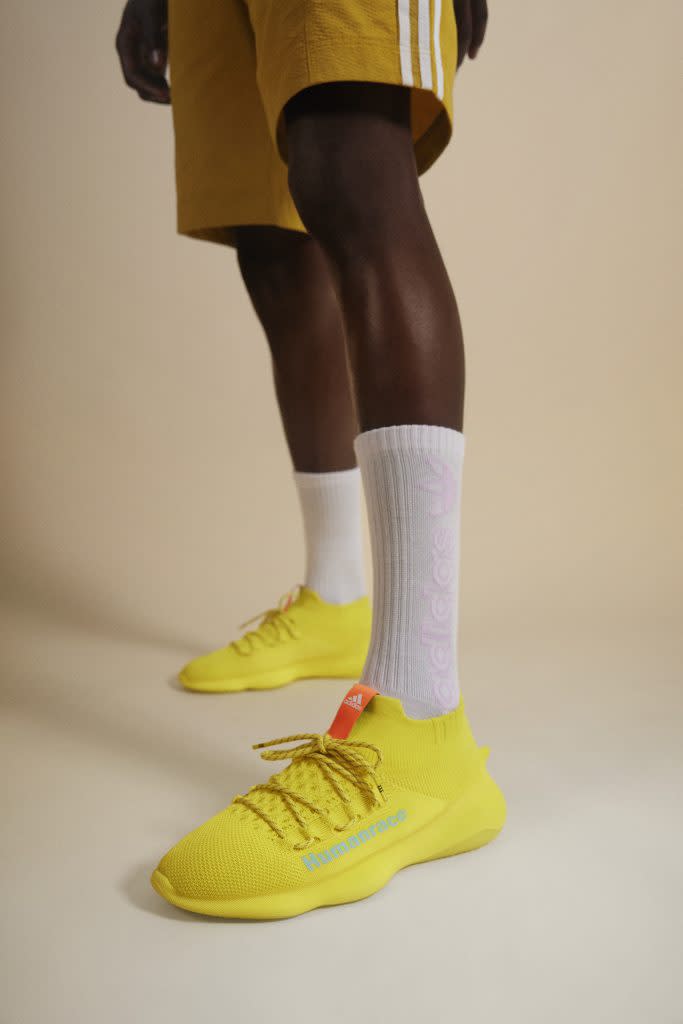 Adidas x Pharrell Williams’ “Shock Yellow” Humanrace Sichona sneaker campaign. - Credit: Courtesy of Adidas