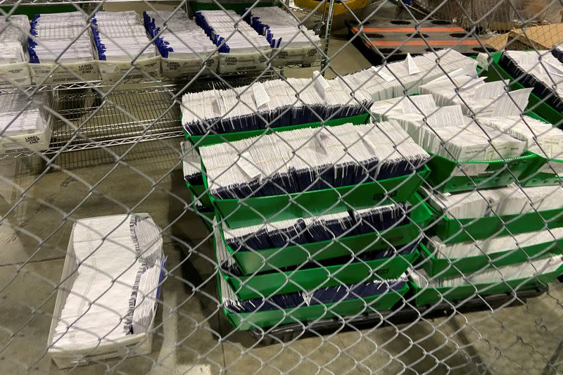 FILE PHOTO: Mailed election ballots are stored before counting at the Philadelphia Convention Center in Philadelphia