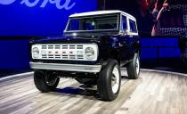 <p>There's been plenty of buzz lately about the upcoming <a href="https://www.caranddriver.com/ford/bronco" rel="nofollow noopener" target="_blank" data-ylk="slk:Ford Bronco;elm:context_link;itc:0;sec:content-canvas" class="link ">Ford Bronco</a>, which is expected to debut in early 2020. A collaboration between Jay Leno and Ford, this Bronco has a supercharged 5.2-liter V-8 from the <a href="https://www.caranddriver.com/ford/mustang-shelby-gt500" rel="nofollow noopener" target="_blank" data-ylk="slk:Ford Mustang Shelby GT500;elm:context_link;itc:0;sec:content-canvas" class="link ">Ford Mustang Shelby GT500</a> and a five-speed manual transmission. The restoration maintained the simple beauty of original Bronco. The 18-inch steel wheels by Detroit Steel Wheels are a great combination of old style and modern needs. The Bronco's Tonight Blue color would look great on a <a href="https://www.caranddriver.com/ford/mustang" rel="nofollow noopener" target="_blank" data-ylk="slk:Mustang;elm:context_link;itc:0;sec:content-canvas" class="link ">Mustang </a>or <a href="https://www.caranddriver.com/ford/f-150-raptor" rel="nofollow noopener" target="_blank" data-ylk="slk:F-150 Raptor;elm:context_link;itc:0;sec:content-canvas" class="link ">F-150 Raptor</a>.</p>