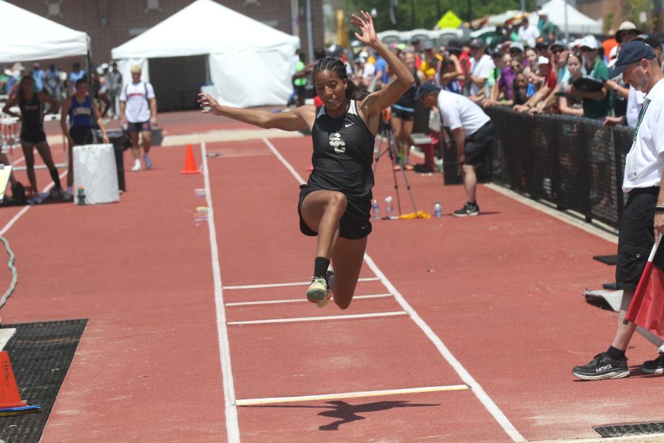 Williams jumps here in the long jump at last year's Division III state track meet in Columbus. She placed eighth to medal and earn All-Ohioan honors.