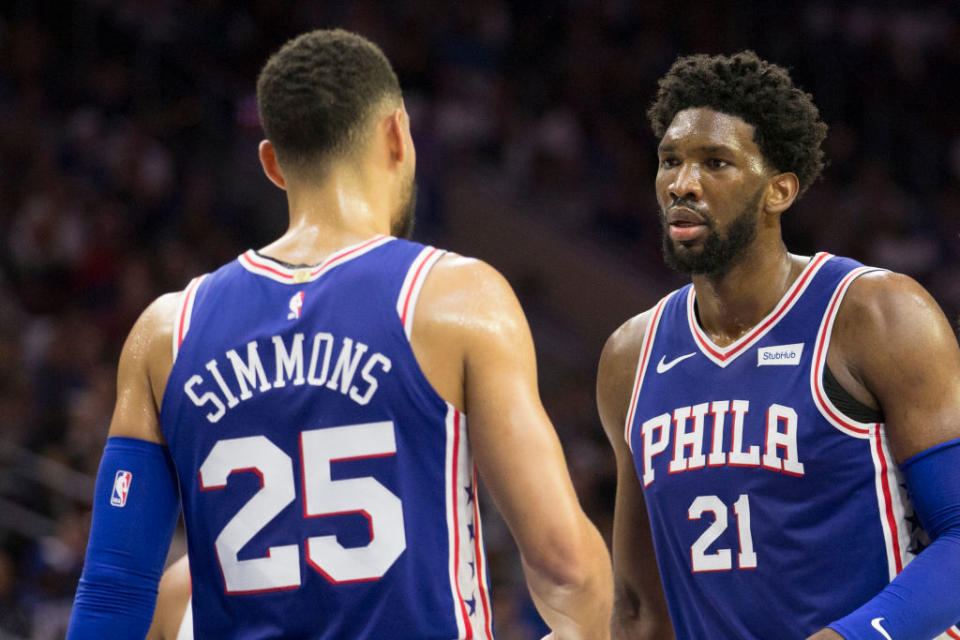 The Sixers hope the partnership between Ben Simmons and Joel Embiid bears championship fruit in the future. (Getty Images)