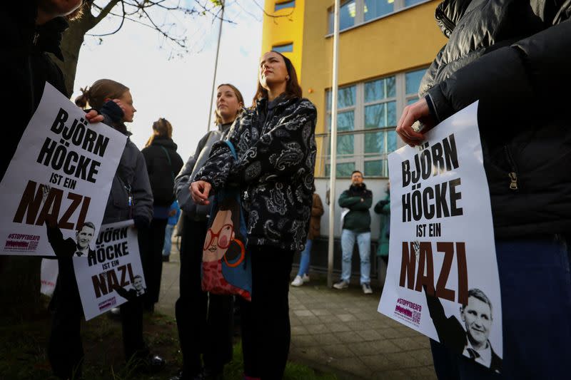 Protest on the day of the trial against AfD leader Bjoern Hoecke in Halle