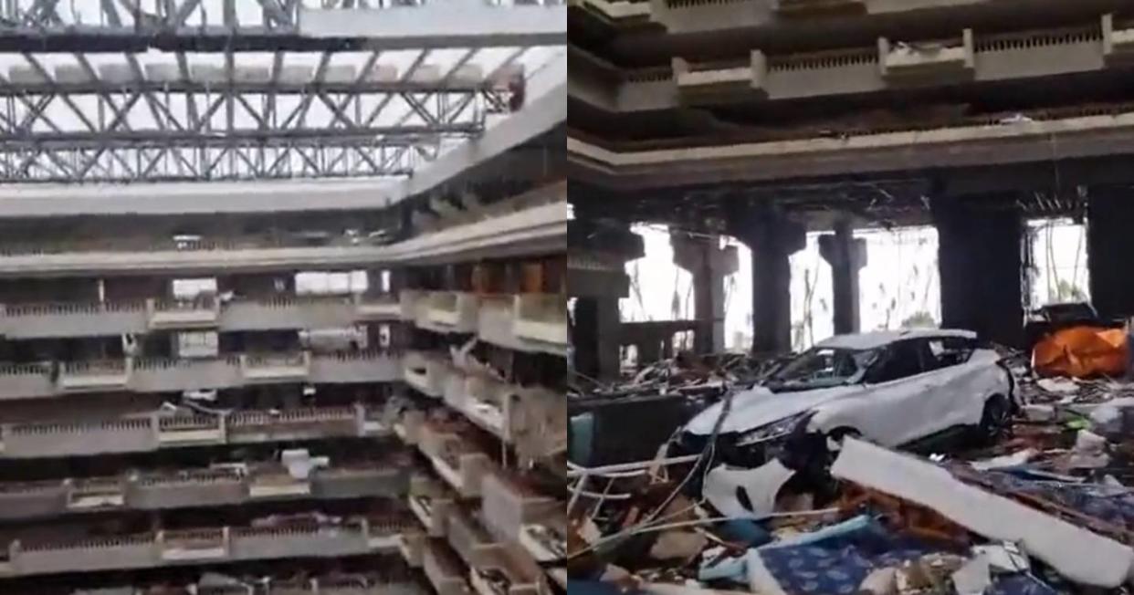 El lujoso hotel Princess Mundo Imperial quedó casi destruido tras el paso de Otis. Foto: Captura de video X vía @lopezdoriga y @azucenau