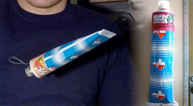 Cosmonaut cuisine in tubes. Real Russian space food on sale in Moscow. Photo: Nasa/Collectspace.com