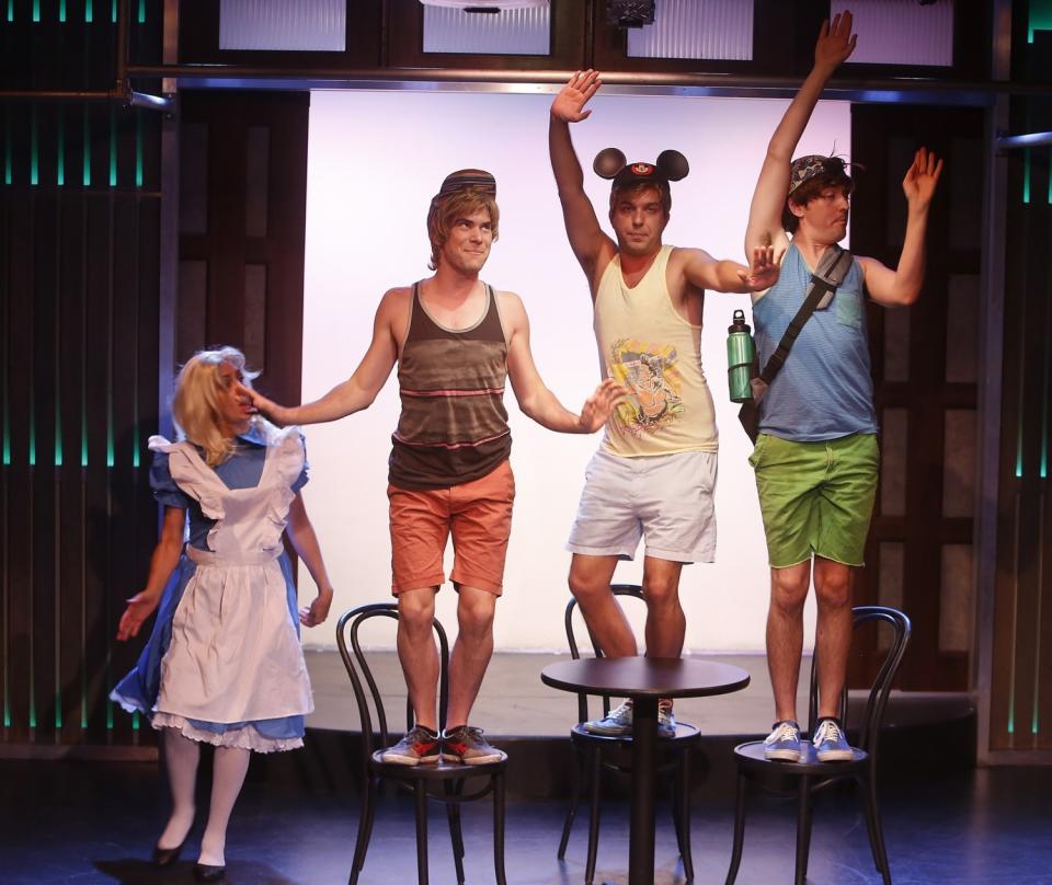 Lauren Burns, left, Greg Worwick, Chris Eckert and Matt Cook mark the Groundlings' 40th year with a "Mad Tea Party" skit.