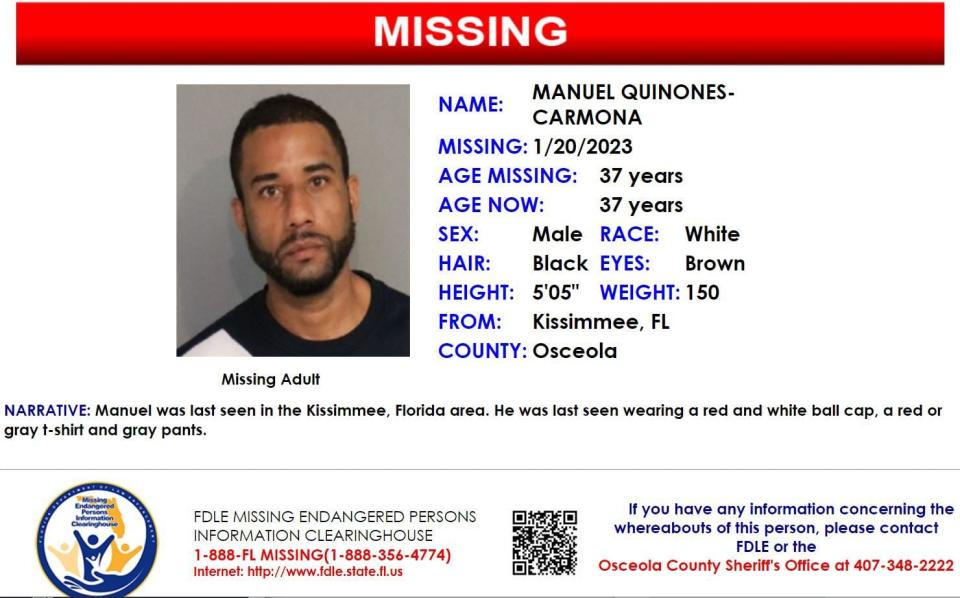 Manuel Quinones-Carmona was last seen in Kissimmee on Jan. 20, 2023.
