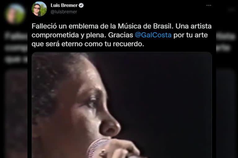 Despiden a Gal Costa en redes sociales (Captura Twitter)