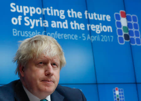 British Foreign Secretary Boris Johnson takes part in an international news conference on the future of Syria and the region, in Brussels, Belgium, April 5, 2017. REUTERS/Yves Herman