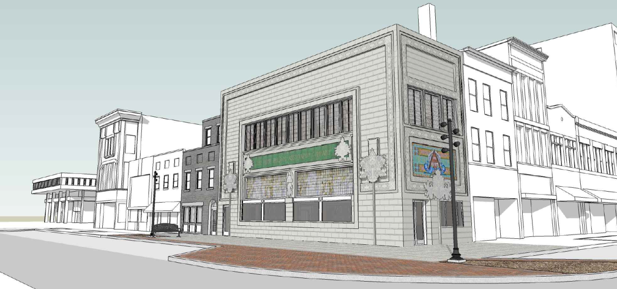 A rendering of the Sullivan Building on the corner of West Main and North Third streets as it will appear when restoration is completed.