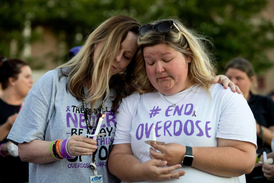 Image: Coordinators with the Tennessee Department of Mental Health and Substance Abuse Services at an International Overdose Awareness Day vigil in Jackson, Tenn., in 2022. (Chris Day / Jackson Su / USA Today Network)