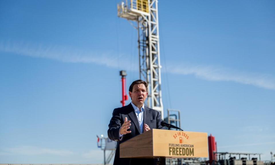 Ron DeSantis speaks at the Permian Deep Rock Oil Company site on 20 September 2023.