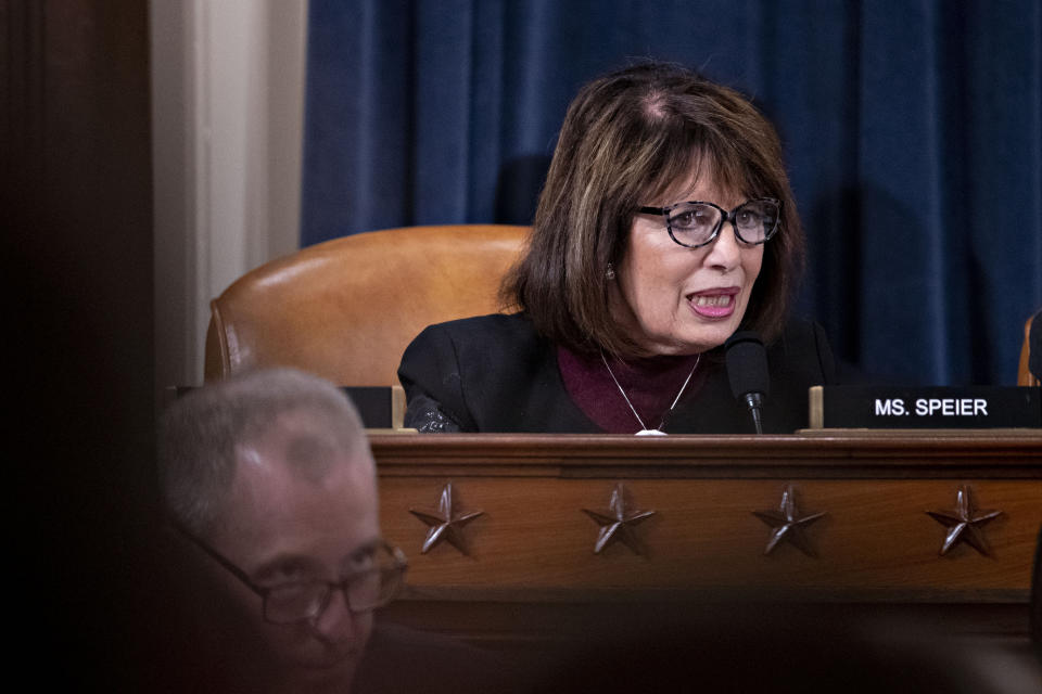 Representative Jackie Speier, a Democrat from California, questions witnesses during a House Intelligence Committee impeachment inquiry hearing on Capitol Hill November 21, 2019, in Washington, D.C. (Photo: Andrew Harrer-Pool/Getty Images)