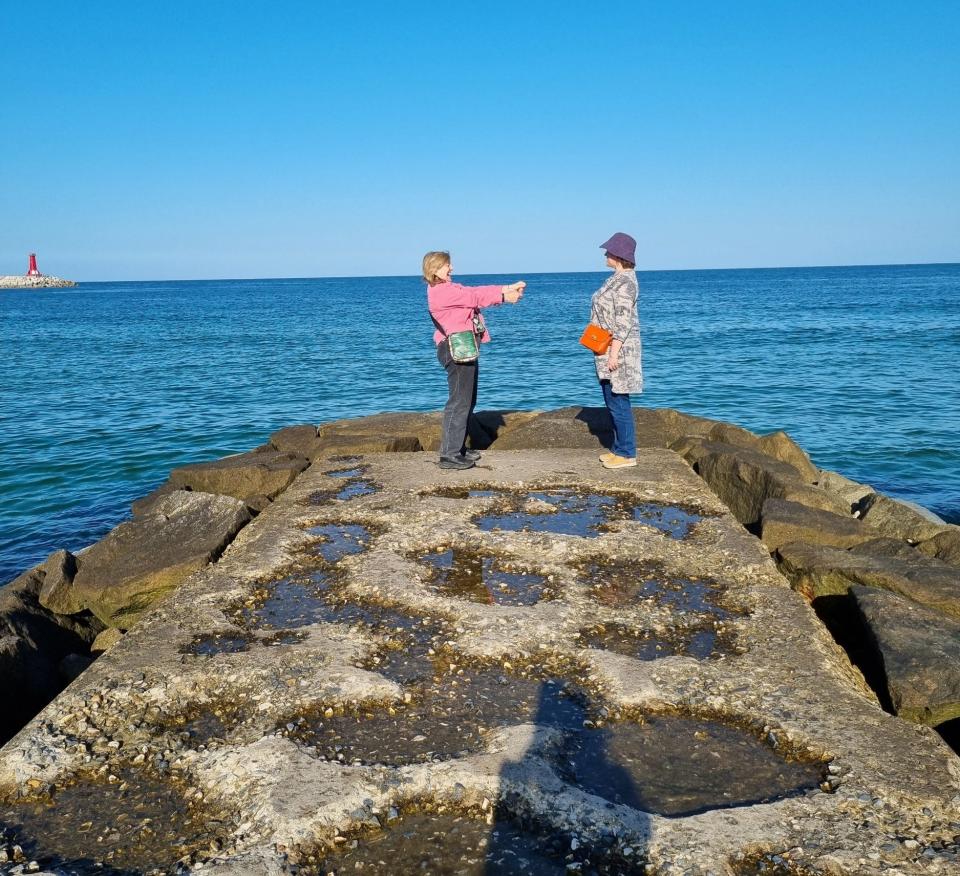 Polly (right) and friend Sarah recreating the scene from K-Drama Goblin