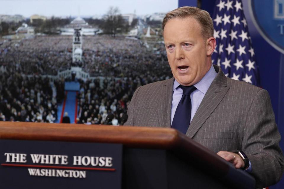 White House press secretary Sean Spicer speaks to the press about the inauguration crowd (EPA)