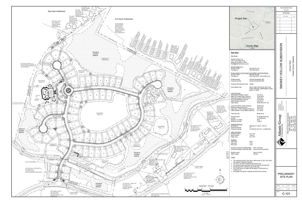 The preliminary plan for Smokey Hollow, a subdivision planned for Johnson Road in Selbyville.