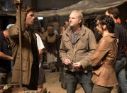 Liam Hemsworth, director Francis Lawrence and Jennifer Lawrence on the set of Lionsgate's "The Hunger Games: Catching Fire" - 2013