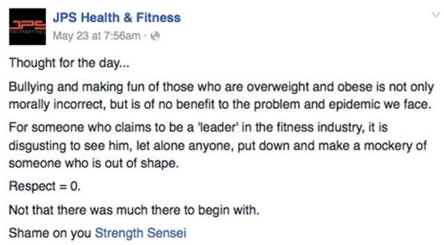 Post on the JPS Health & Fitness page on May 23. Source: Facebook