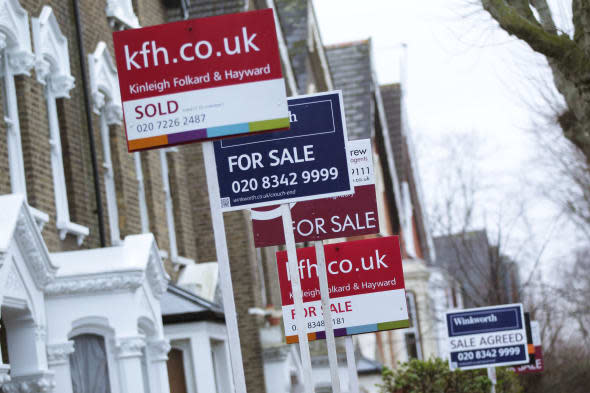 Library file photo dated 28/02/14 of for Sale signs displayed outside houses in Finsbury Park, North London. House prices lifted by 9.4% year on year in February as consumer confidence continues to grow, Nationwide has reported. PRESS ASSOCIATION Photo. Issue date: Friday February 28, 2014. See PA story ECONOMY House. Photo credit should read: Yui Mok/PA Wire