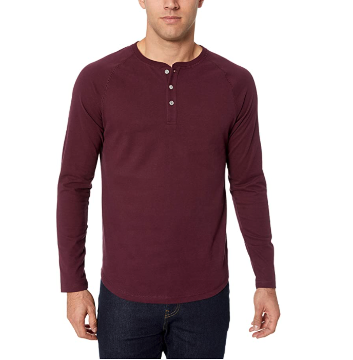 Amazon Essentials Men's Slim-Fit Long-Sleeve Henley Shirt. Image via Amazon.