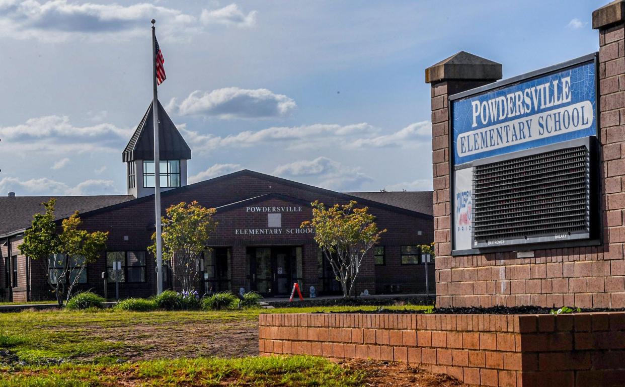 Powdersville Elementary School in Greenville, S.C., is expected to add portables, while Oak Hill Elementary is being built near I-85 4.1 miles away in Piedmont Tuesday, April 30, 2024.