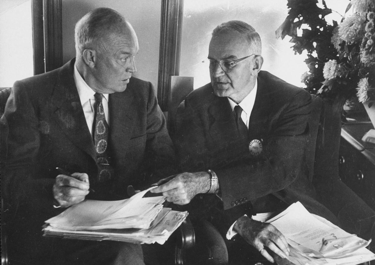 President Dwight D. Eisenhower, left, and Robert Cutler, his special assistant for national security affairs. (Photo: Joseph Scherschel/the Life Picture Collection/Getty Images)